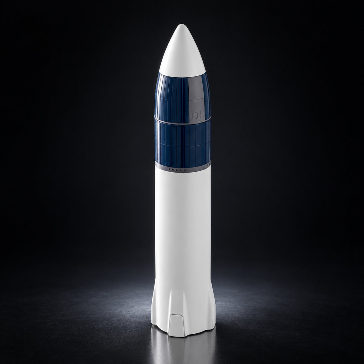 Starship Moonship HLS scale model on a dark studio background
