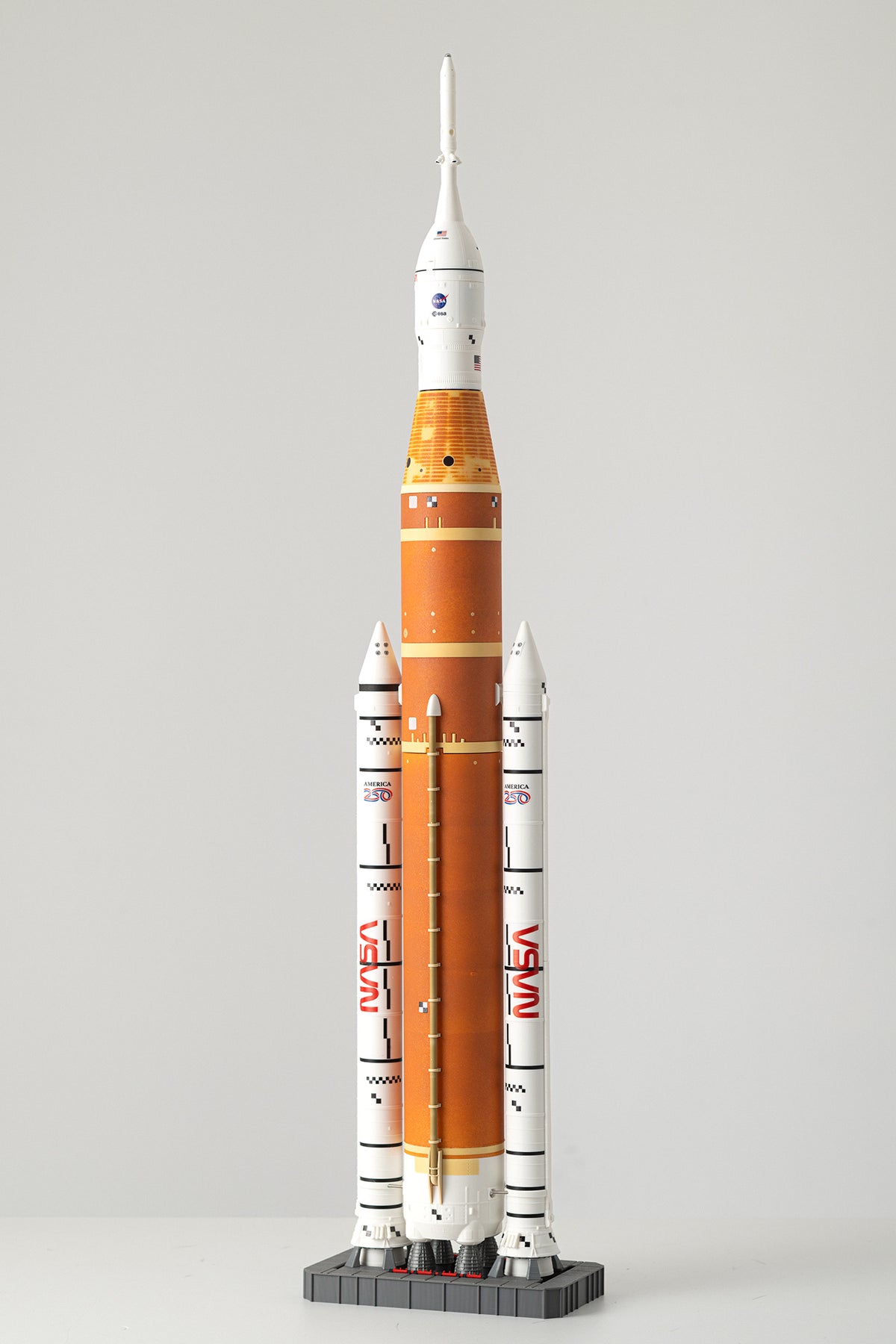 SLS 1:144 model on launch tower display base.