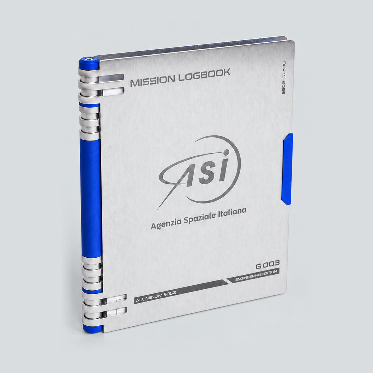 Mission Logbook A6 with aluminium cover and blue ring binding