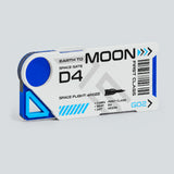 ASI multi-material keychain, front: Earth to Moon boarding pass design