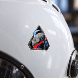 Artemis II mission badge vinyl sticker applied on the shell of a white helmet