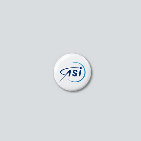 Round 25 mm pin with the Italian Space Agency logo on a white face