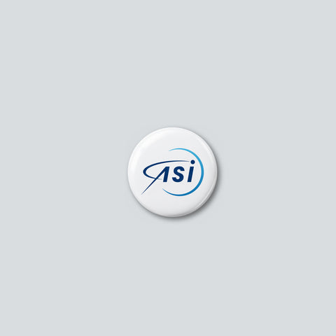 Round 25 mm pin with the Italian Space Agency logo on a white face
