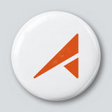 Round 25 mm pin with the orange Space Rocket Lab mark on a white face
