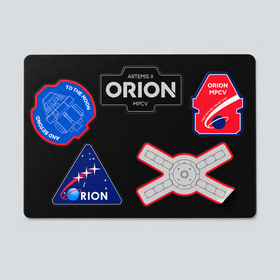 Orion sticker sheet with five die-cut vinyl mission stickers