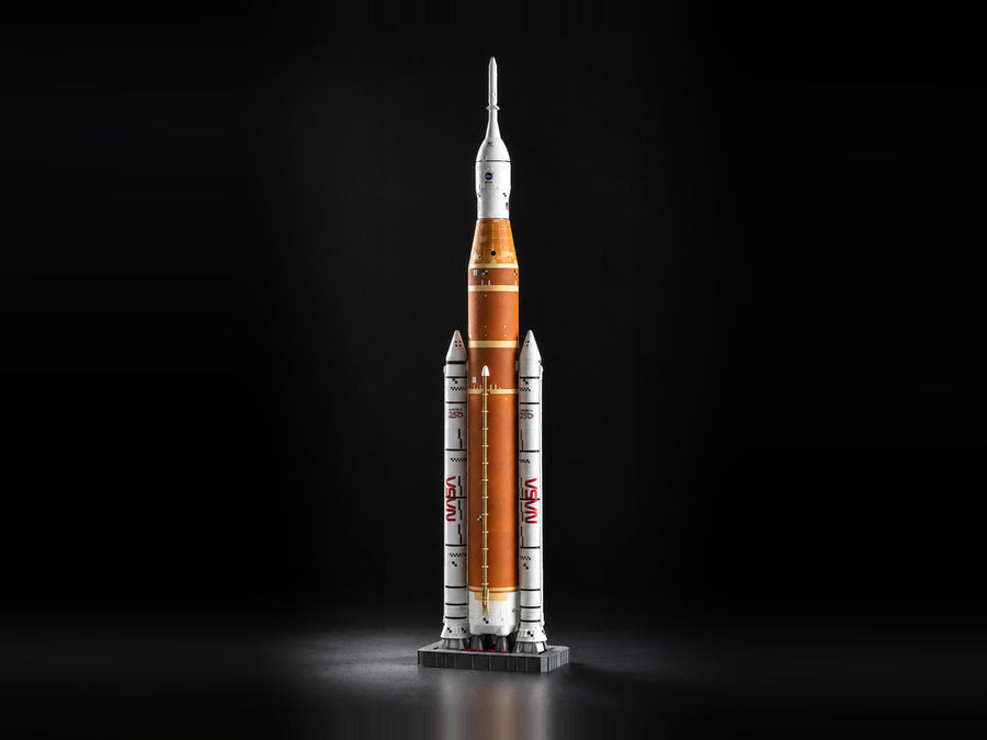 The SLS 1:144 model on its launch platform display base